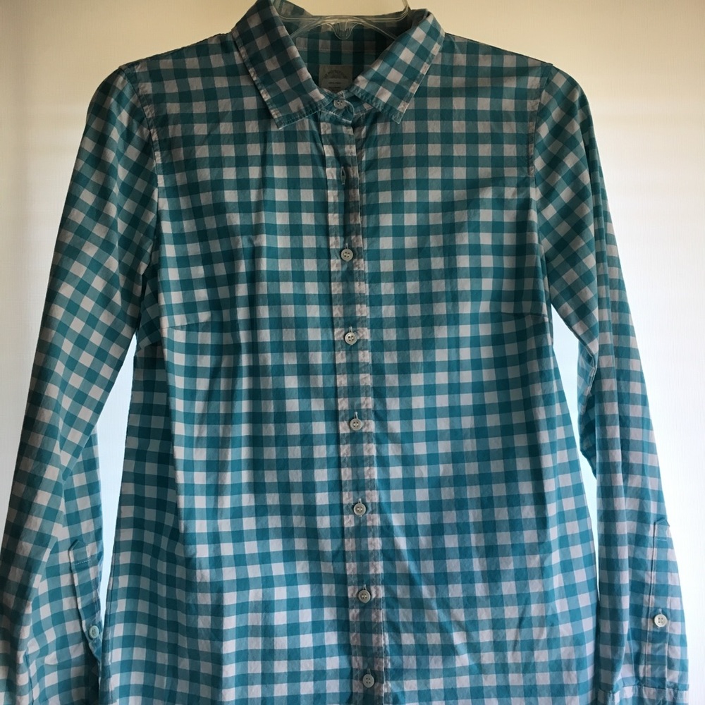 JCREW the perfect shirt in teal blue gingham, sz 2